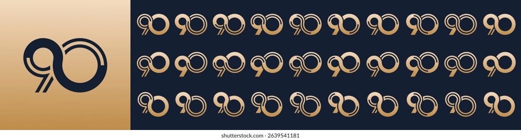 collection of creative number 90 logo designs. abstract ninety design vector illustration