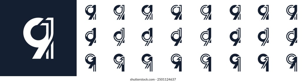 collection of creative number 91 logo designs. abstract ninety-one design vector illustration
