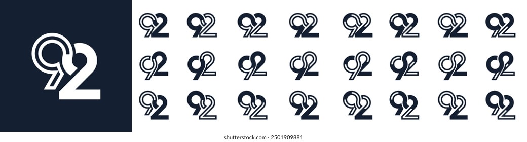 colección de diseños de logotipos de número creativo 92. Ilustración vectorial de diseño abstracto noventa y dos