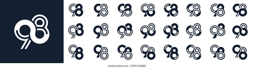 colección de diseños de logotipos de número creativo 98. Ilustración vectorial de diseño abstracto noventa y ocho