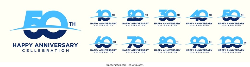collection of creative number swoosh 10 to 100 logo designs. abstract number design vector illustration