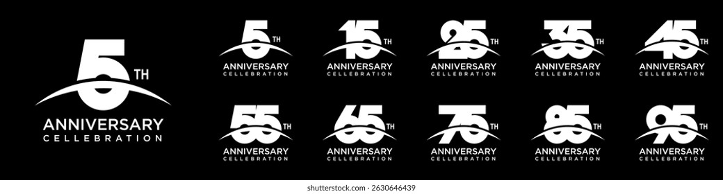 collection of creative number swoosh 15 to 95 logo designs. abstract number design vector illustration