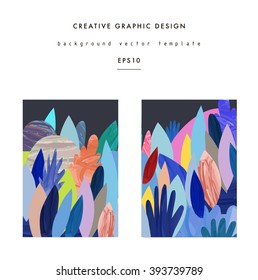 Collection of creative posters with floral elements. Hand drawn textures. Paper cut leaves. Design for poster, card, invitation, placard, brochure, flyer. Vector. Isolated.