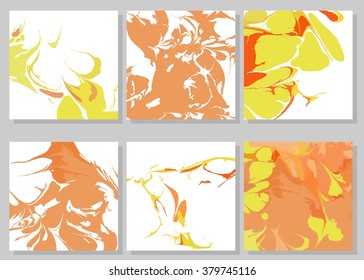 Collection of creative trendy cards. Abstract painting templates. Ebru art.