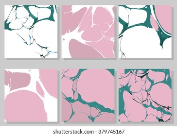Collection of creative trendy cards. Abstract painting templates. Ebru art.