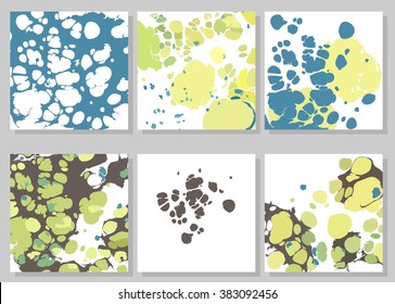 Collection of creative trendy cards. Abstract painting templates. Ebru art.