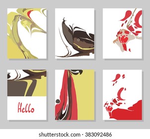 Collection of creative trendy cards. Abstract painting templates. Ebru art.