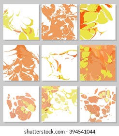 Collection of creative trendy cards. Abstract painting templates. Ebru art.