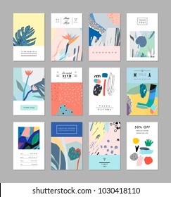 Collection of creative universal artistic cards. Hand Drawn textures. Trendy Graphic Design for banner, poster, card, cover, invitation, placard, brochure, flyer