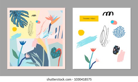 Collection of creative universal artistic cards. Hand Drawn textures. Trendy Graphic Design for banner, poster, card, cover, invitation, placard, brochure, flyer