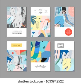 Collection of creative universal artistic cards. Hand Drawn textures. Trendy Graphic Design for banner, poster, card, cover, invitation, placard, brochure, flyer. Vector