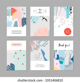 Collection of creative universal artistic cards. Hand Drawn textures. Trendy Graphic Design for banner, poster, card, cover, invitation, placard, brochure, flyer. Vector