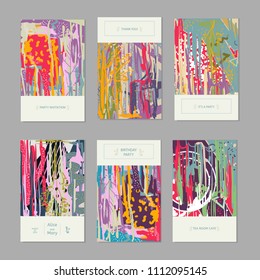 Collection of creative universal artistic cards. Creative hand drawn textures. Trendy Graphic Design for banner, poster, card, cover, invitation, placard, brochure, flyer. Vector