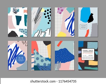 Collection of creative universal artistic cards. Hand Drawn textures. Trendy Graphic Design for banner, poster, card, cover, invitation, placard, brochure, flyer. Vector Collection of creative universal artistic cards. Hand Drawn textures. Trendy Graphic Design for banner, poster, card, cover, invitation, placard, brochure, flyer. Vector
