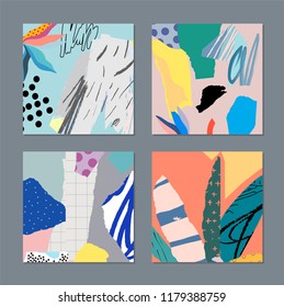 Collection of creative universal artistic cards. Hand Drawn textures. Trendy Graphic Design for banner, poster, card, cover, invitation, placard, brochure, flyer. Vector