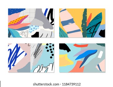 Collection of creative universal artistic cards. Hand Drawn textures. Trendy Graphic Design for banner, poster, card, cover, invitation, placard, brochure, flyer. Vector