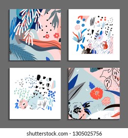 Coleção de cartões artísticos universais criativos. Texturas desenhadas à mão. Design Gráfico Trendy para banner, cartaz, cartão, capa, convite, cartaz, folheto, folheto. Vetor