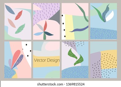 Collection of creative universal artistic cards. Hand Drawn textures. Trendy Graphic Design for banner, poster, card, cover, invitation, placard, brochure. Vector 