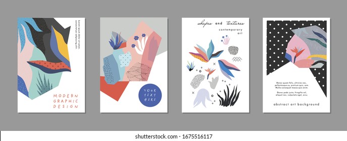 Collection of creative universal artistic cards. Hand Drawn textures. Trendy Graphic Design for banner, poster, card, cover, invitation, placard, brochure, flyer. 