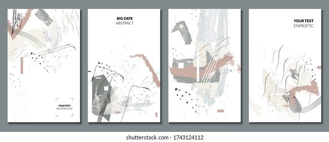 Colección de tarjetas artísticas universales creativas. Diseñar diseño gráfico de moda para banner, afiche, tarjeta, portada, invitación, cartel, folleto, volante. Vector