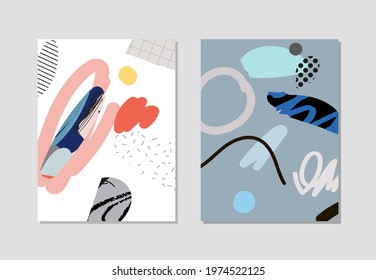 Collection of creative universal artistic cards. Hand Drawn textures. Trendy Graphic Design for banner, poster, card, cover, invitation, placard, brochure, flyer. 