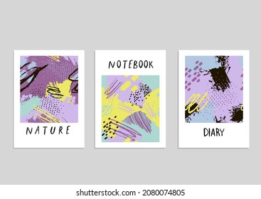 Collection of creative universal artistic cards. Trendy Graphic Design for banner, poster, card, cover, invitation, placard, brochure, flyer. Vector Pattern