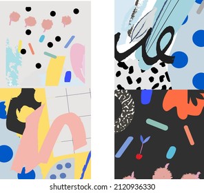 Colección de tarjetas artísticas universales creativas. Diseño gráfico de moda para banner, afiche, tarjeta, portada, invitación, cartel, folleto, volante. Vector