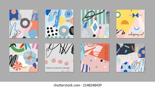 Colección de tarjetas artísticas universales creativas. Diseño gráfico para banner, afiche, tarjeta, portada, invitación, cartel, folleto, volante. Vector