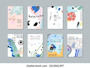 Colección de tarjetas artísticas universales creativas. Diseño gráfico para banner, afiche, tarjeta, portada, invitación, cartel, folleto, volante. Vector