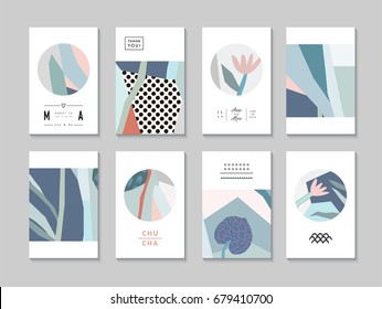 Collection of creative universal artistic floral cards.Trendy Graphic Design for banner, poster, card, cover, invitation, placard, brochure