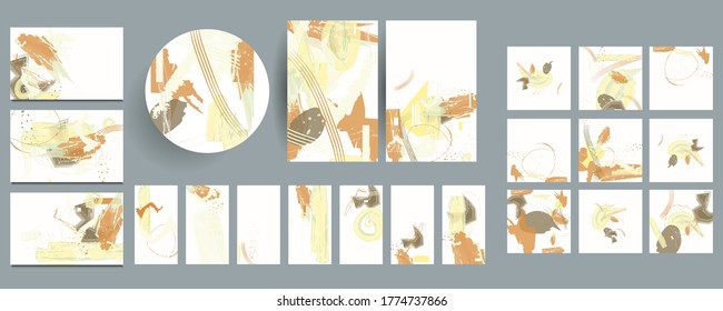 Colección de creativas tarjetas artísticas florales universales Diseño gráfico para banner, afiche, tarjeta, portada, invitación, cartel, folleto, volante. Vector