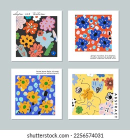 Collection of creative universal floral  artistic cards. Hand Drawn textures. . Vector