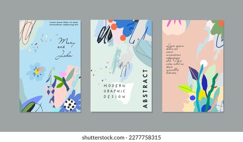 Collection of creative universal floral  artistic cards. Vector