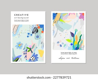 Collection of creative universal floral  artistic cards. Vector