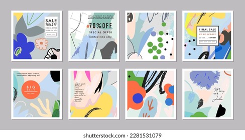 Collection of creative universal floral  artistic cards. Vector