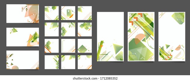 Collection of creative universal green elements cards set. Summer graphic design for poster, invitation, templates for text