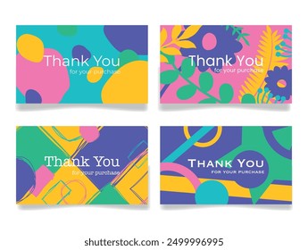 A collection of creatively designed thank you cards showcasing bright colors and unique patterns, perfect for expressing gratitude after purchases