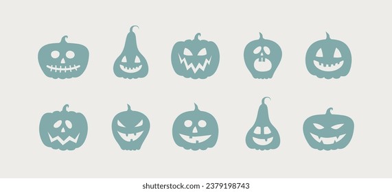 Collection of creepy pumpkins. Halloween concept. Vector