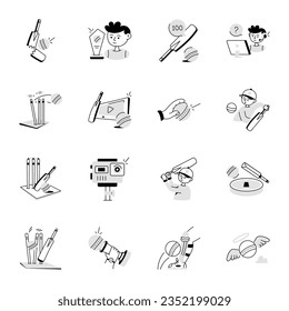 Collection of Cricket Sport Doodle Icons 

