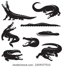 collection of crocodile icons isolated on white background