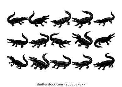 Collection of crocodile silhouette illustration