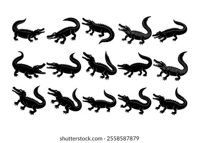 Collection of crocodile silhouette illustration