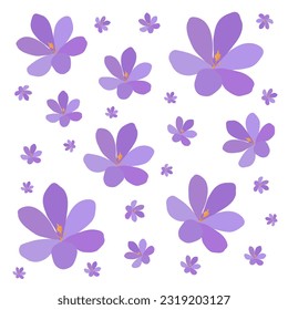 Colección de cruces y azafrán. Un conjunto de cruces primaverales morados, amarillos y blancos. Ilustración vectorial de hermosas flores multicolores