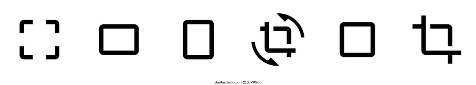Collection of Crop icons. Black flat icon set isolated on white Background