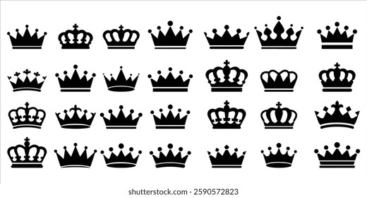 Collection of crow icon set vector on white background. king crown, label, royal, queen, heraldic, luxury, imperial logo vector on white background