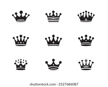 Collection of crown icon. Royal crown icon set. Crown vector illustration