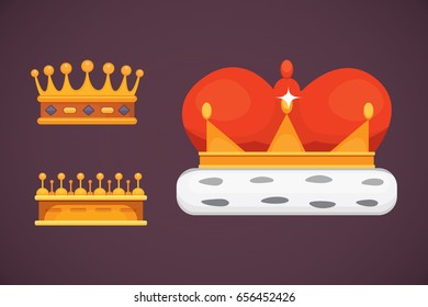 Collection of crown icons awards for winners, champions, leadership. Royal king, queen, princess crowns.