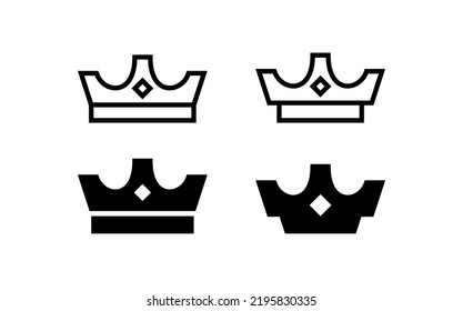 Collection of crown icons. Symbol of power and king. Isolated vector illustration on white background.