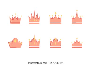 Collection of Crown Icons Vector in Flat Style Isolated
