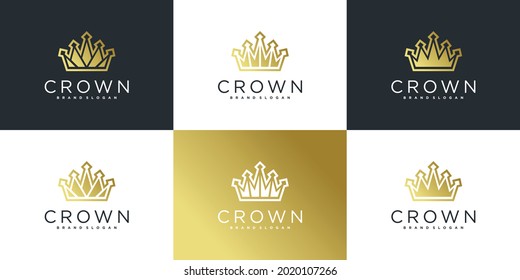 Collection of crown logo with luxury line art style logo design template Premium Vecto